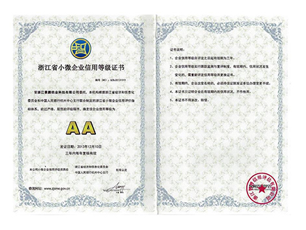 Credit Grade Certificate of Small and micro enterprises in Zhejiang province